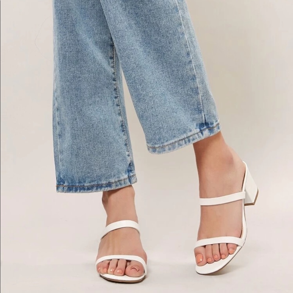 White low block heel mules